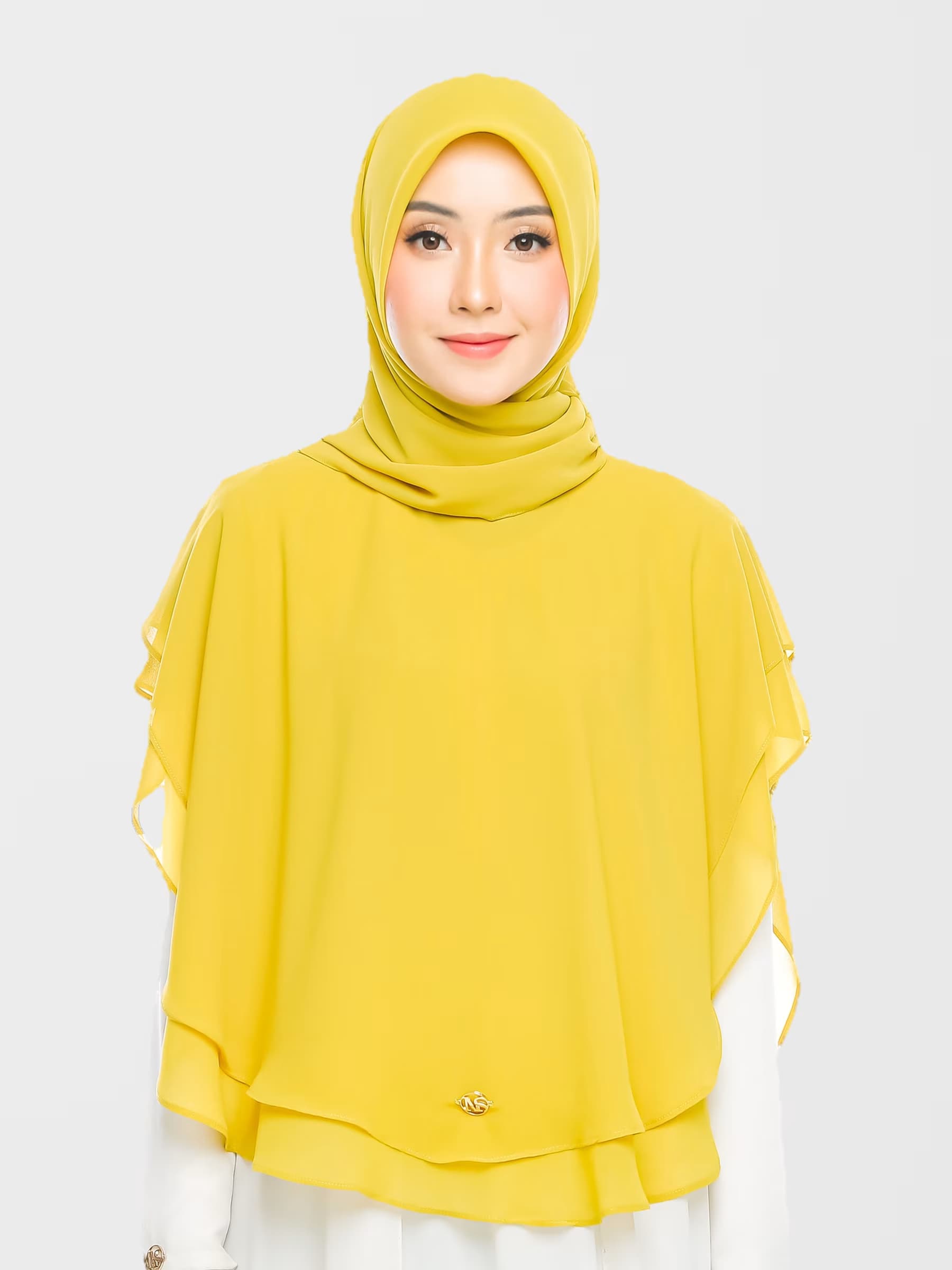 Lovelia Dual Layer Khimar in yellow — front view