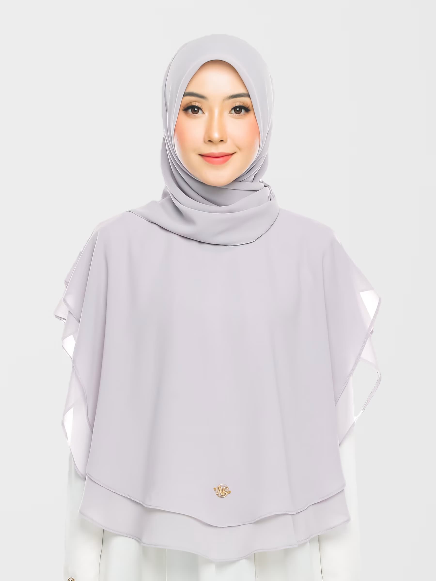 Lovelia Dual Layer Khimar in light grey — front view