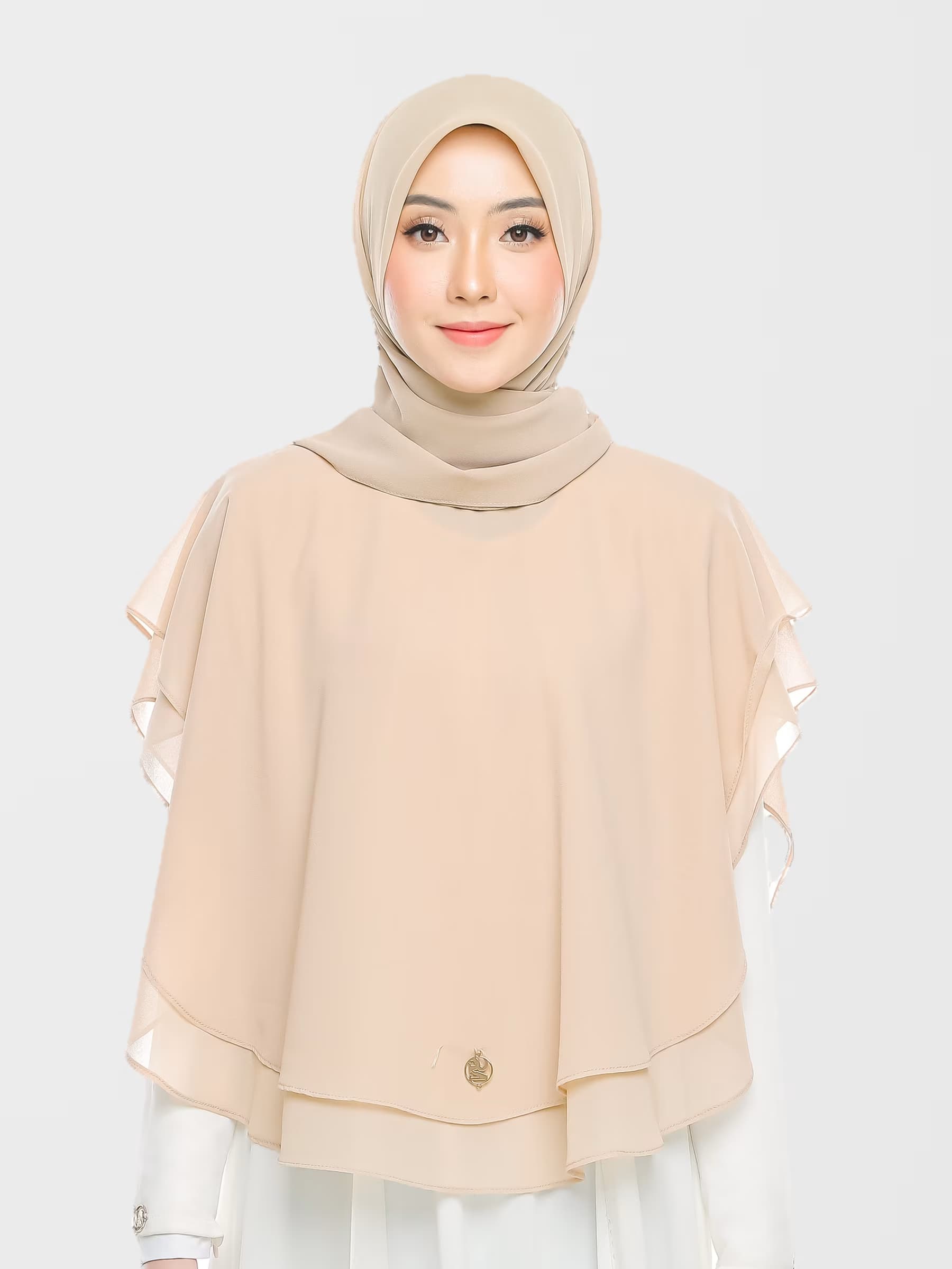 Lovelia Dual Layer Khimar in beige — front view