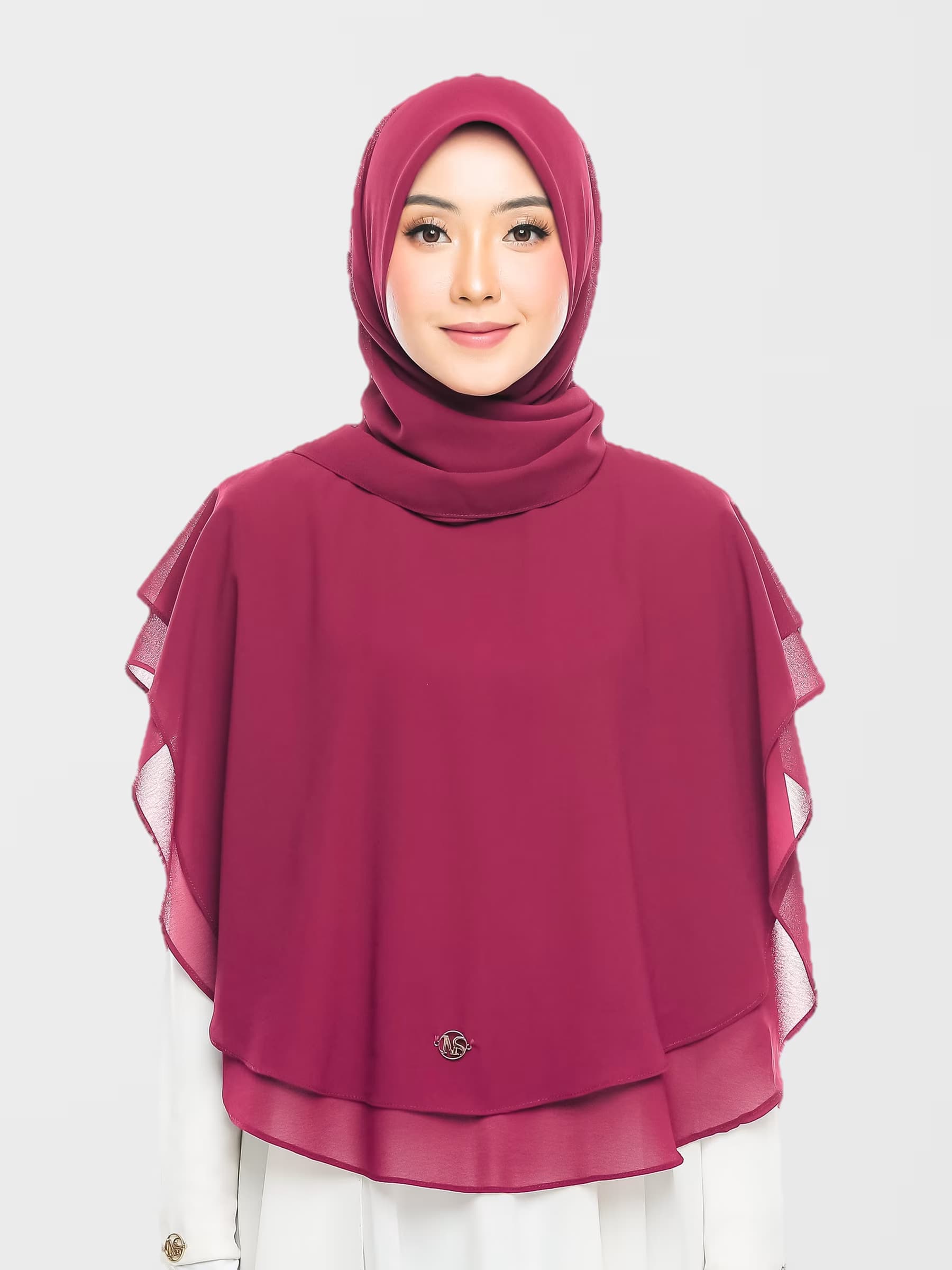 Lovelia Dual Layer Khimar in burgundy — front view