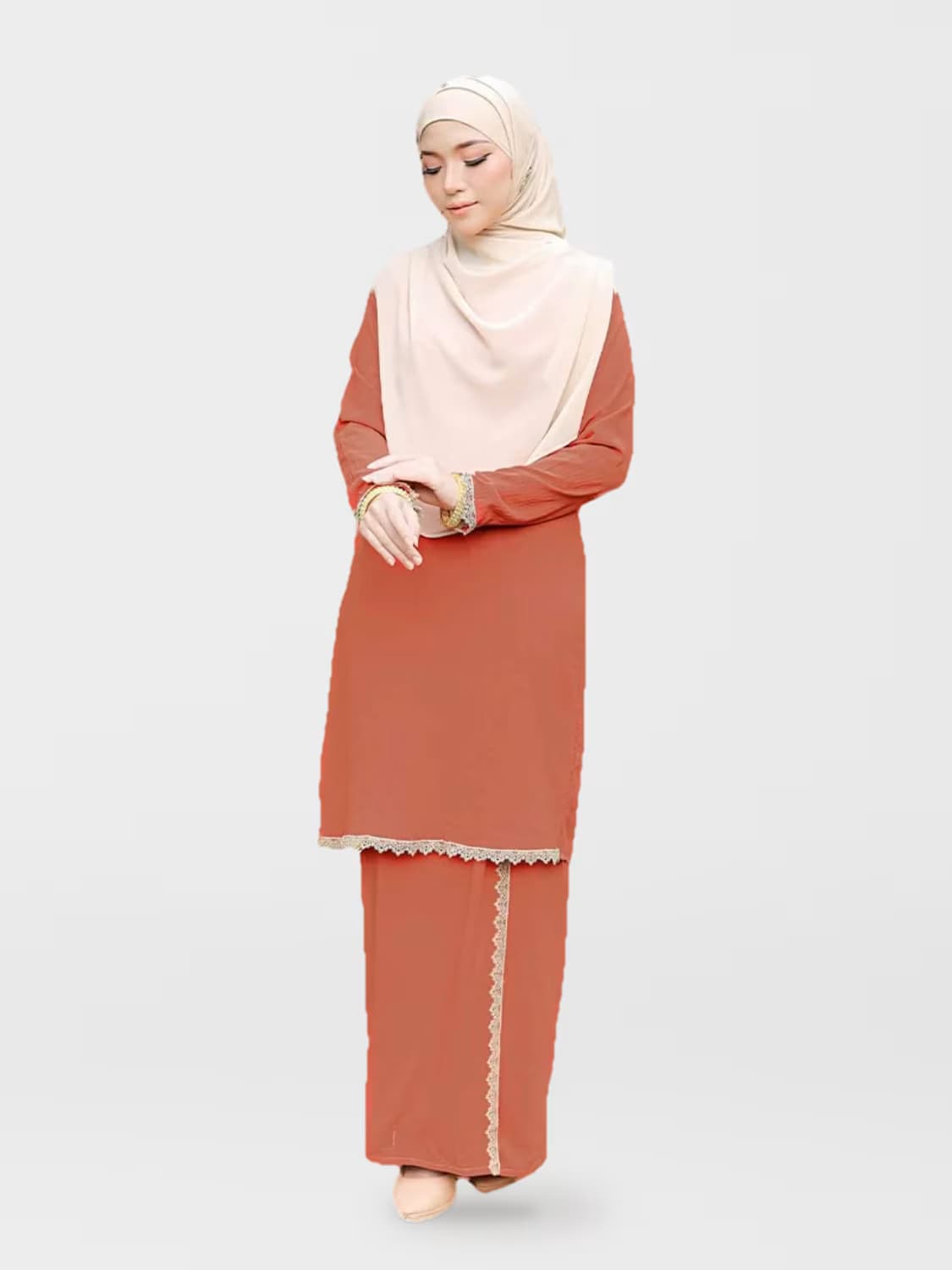 Mahsuri™ Premium Ironless Kurung in Brick Orange