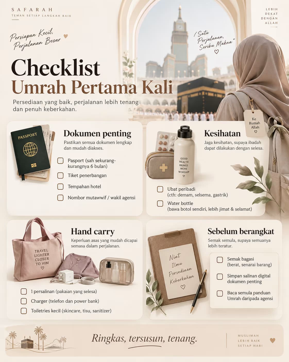 Checklist Umrah pertama kali: dokumen, kesihatan, hand carry dan semakan sebelum berangkat